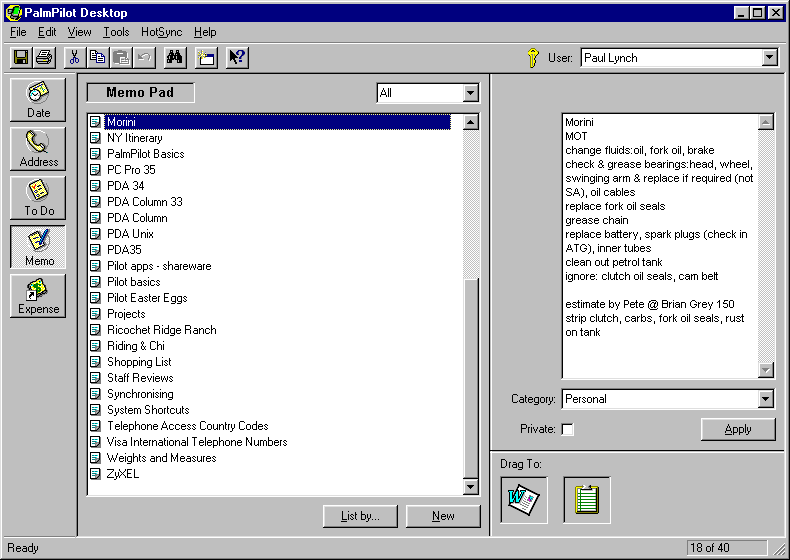 only minor differences in PalmPilot Desktop 2.1