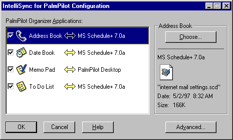 Intellisync configures itself into PalmPilot's normal HotSync operation