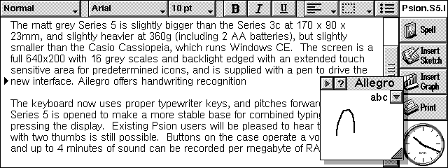 Allegro handwritten input for Psion S5