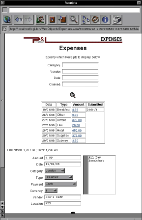 Expenses application on a desktop