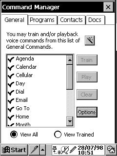Pocket Commander's command list