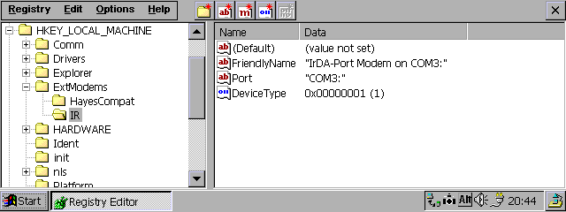 Configuring CE for IrDA requires a registry hack