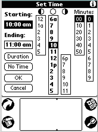 DateBk3's more flexible time setting screen